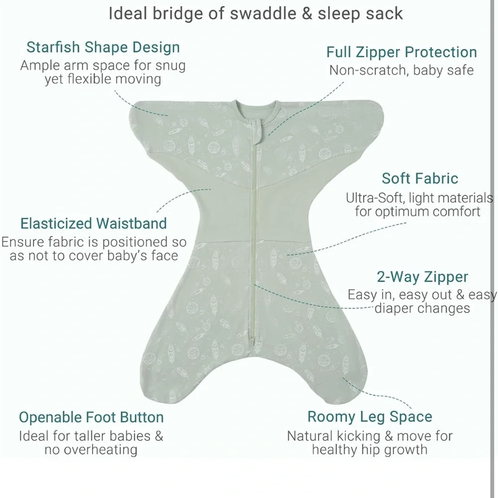 Green Starfish Design Baby Swaddle Sack